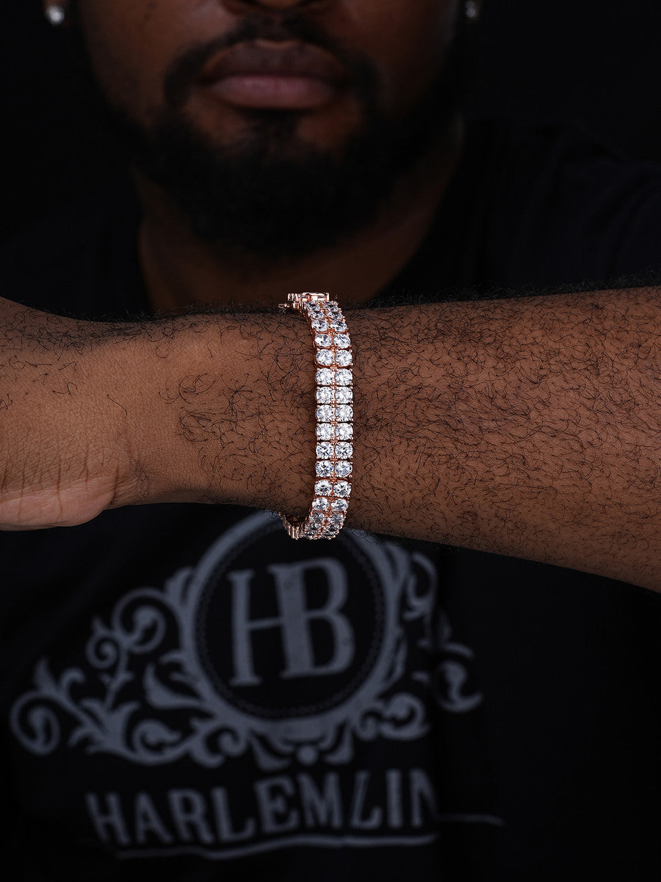 10mm Thick Two Row Tennis Bracelet Rose Gold Solid 925 Silver 6-9" 5mm Diamonds