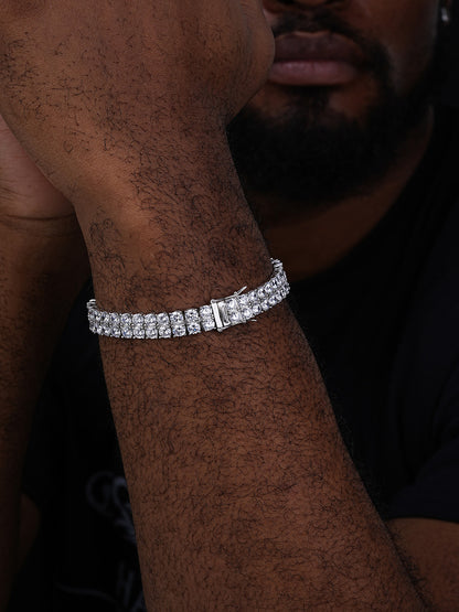 Mens Ladies 10mm Thick Two Row Tennis Bracelet Solid 925 Silver 6-9" 5mm Diamond