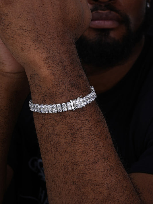 Mens Ladies 10mm Thick Two Row Tennis Bracelet Solid 925 Silver 6-9" 5mm Diamond