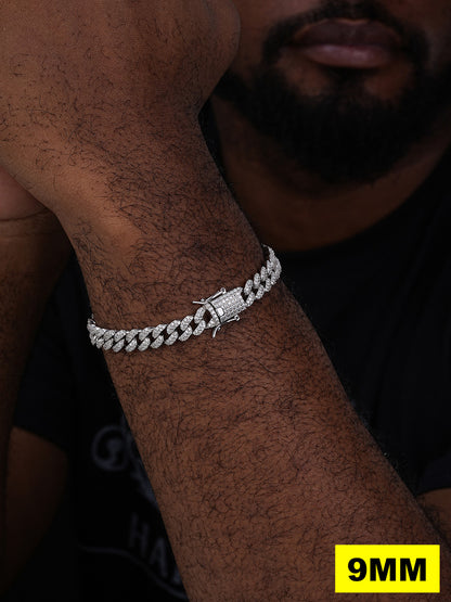 Classic Miami Cuban Link Bracelet Iced Out CZ Stones - 925 Silver - 6mm-18mm - 7-8.5"