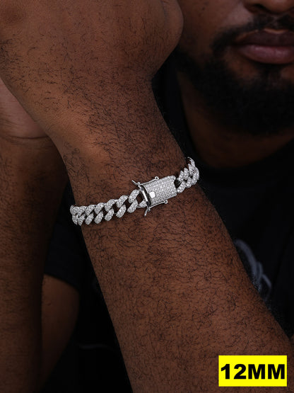 Classic Miami Cuban Link Bracelet Iced Out CZ Stones - 925 Silver - 6mm-18mm - 7-8.5"