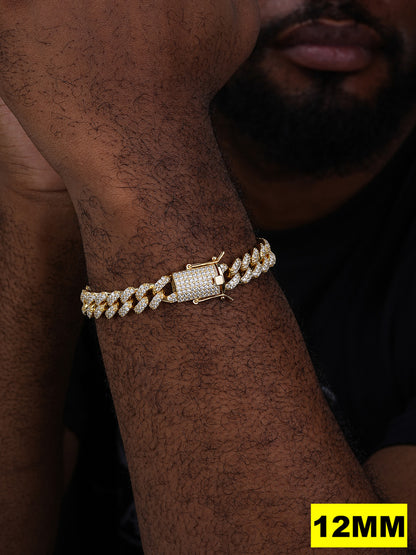 MOISSANITE Classic Miami Cuban Link Bracelet Iced Out - 14k Gold Vermeil 925 Silver - 6mm-18mm - 7-8.5"