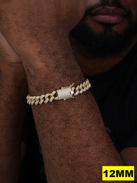 MOISSANITE Classic Miami Cuban Link Bracelet Iced Out - 14k Gold Vermeil 925 Silver - 6mm-18mm - 7-8.5"