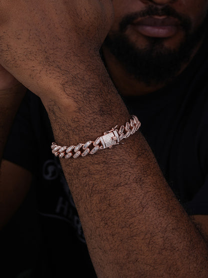 Classic Baguette Miami Cuban Link Bracelet Iced Out - 14k Rose Gold Vermeil 925 Silver - 12mm - 7"-8.5"