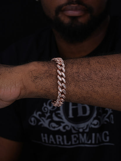 Classic Baguette Miami Cuban Link Bracelet Iced Out - 14k Rose Gold Vermeil 925 Silver - 12mm - 7"-8.5"
