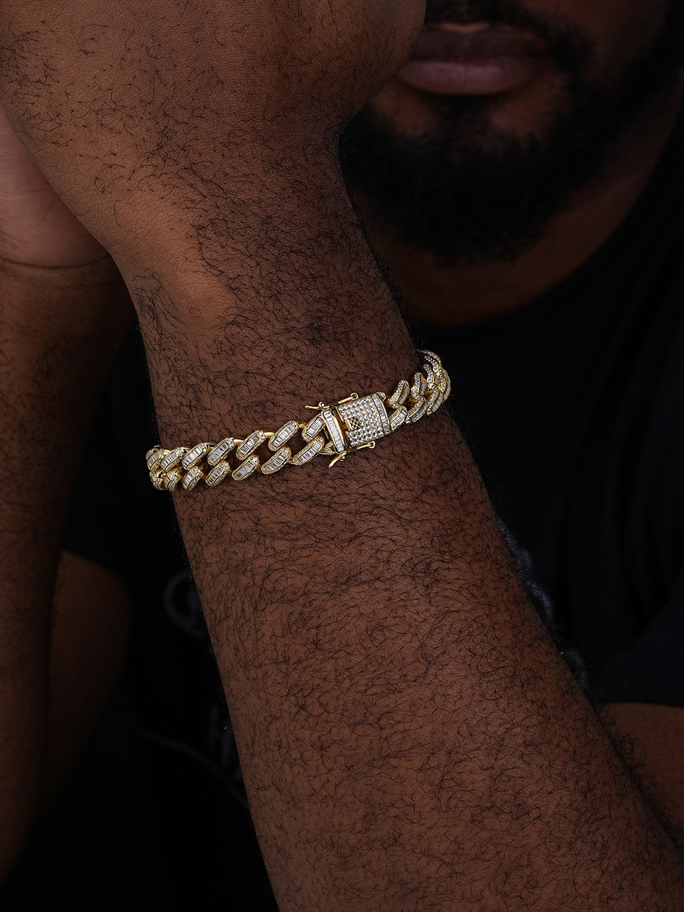 Classic Baguette Miami Cuban Link Braceket Iced Out - 14k Gold Vermeil 925 Silver - 12mm - 7"-8.5"