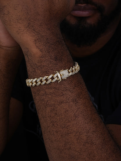 Classic Baguette Miami Cuban Link Braceket Iced Out - 14k Gold Vermeil 925 Silver - 12mm - 7"-8.5"