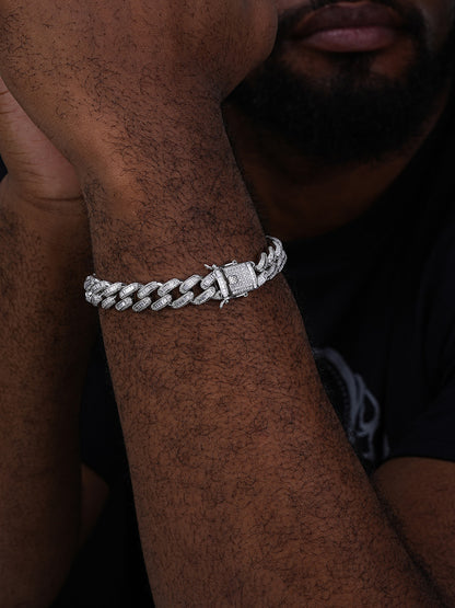 Classic Baguette Miami Cuban Link Bracelet Iced Out CZ Stones - 925 Silver - 12mm - 7-8.5"