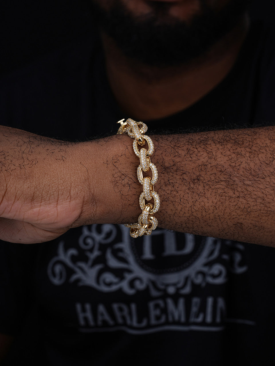 Rolo Hermes Link Bracelet Iced Out CZ Stones - 14k Gold Vermeil 925 Silver - 12.5mm - 8.5"