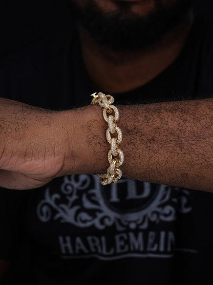 Rolo Hermes Link Bracelet Iced Out CZ Stones - 14k Gold Vermeil 925 Silver - 12.5mm - 8.5"