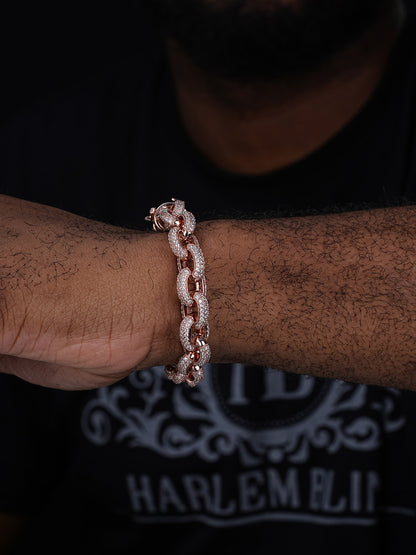 Rolo Hermes Link Bracelet Iced Out CZ Stones - 14k Rose Gold Vermeil 925 Silver - 12.5mm - 8.5"