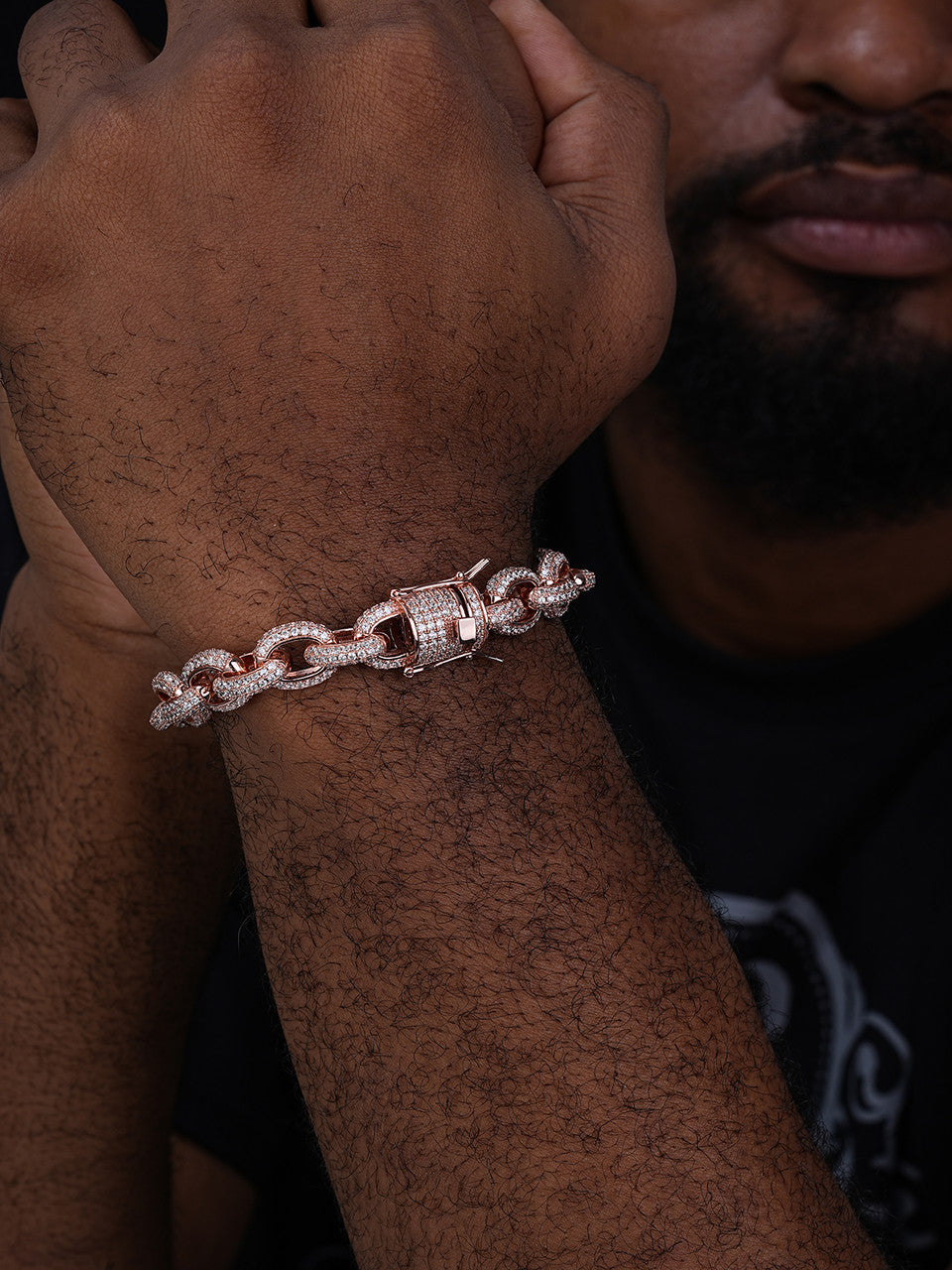 Rolo Hermes Link Bracelet Iced Out CZ Stones - 14k Rose Gold Vermeil 925 Silver - 12.5mm - 8.5"