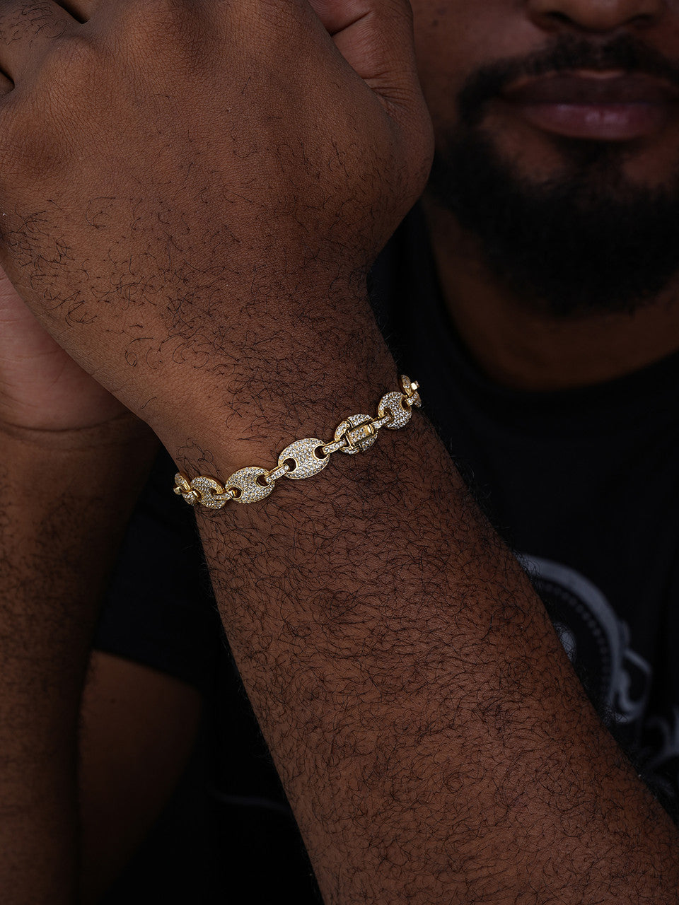 Classic Gucci Link Bracelet Iced Out CZ Stones - 14k Gold Vermeil 925 Silver - 8mm - 6"-9"