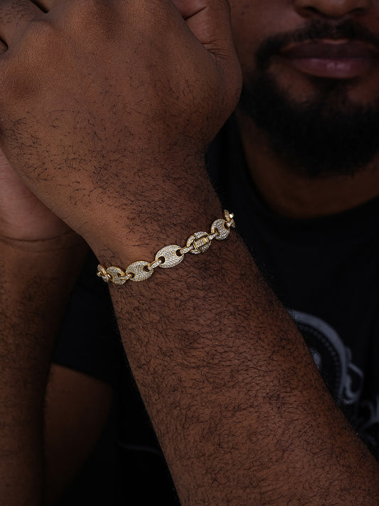 Classic Gucci Link Bracelet Iced Out CZ Stones - 14k Gold Vermeil 925 Silver - 8mm - 6"-9"