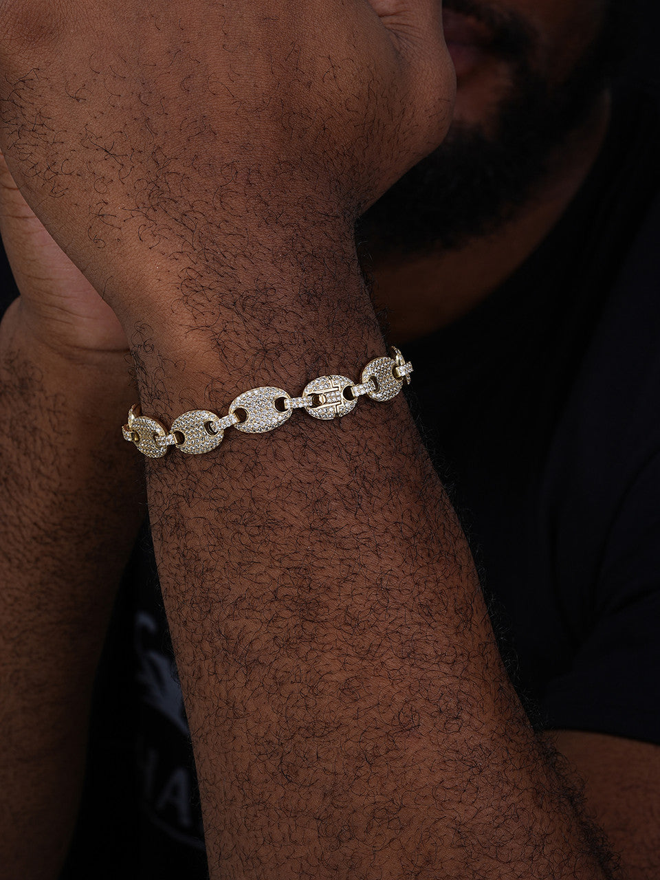 14k Gold Real 925 Sterling Silver Mens Iced Puffed Gucci Link