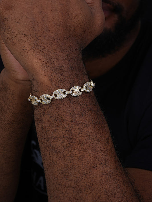 Classic Gucci Mariner Link Bracelet Iced Out CZ Stones - 14k Gold Vermeil 925 Silver - 10mm - 7"-8.5"