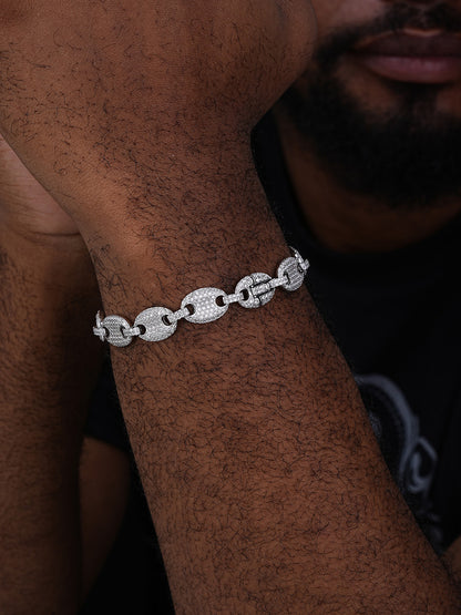 Classic Gucci Link Bracelet Iced Out CZ Stones - 925 Silver - 12mm - 6.5"-9"