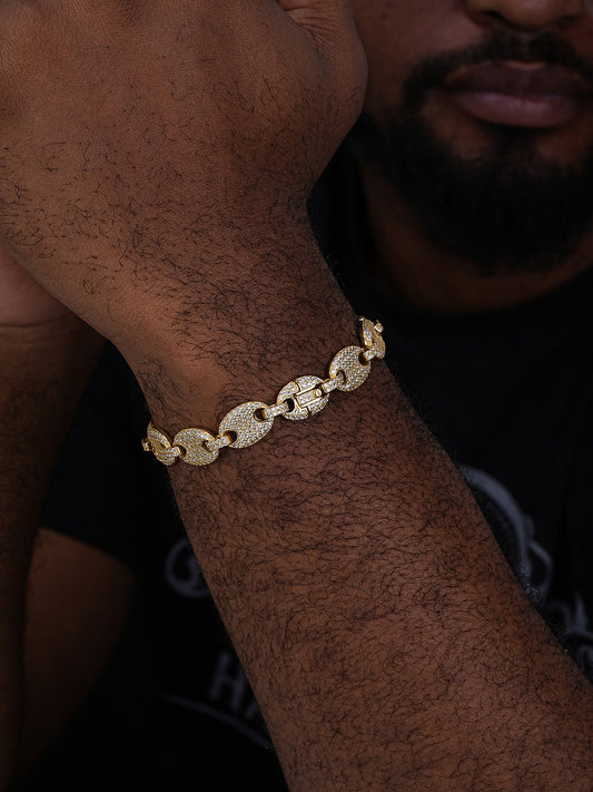 Classic Gucci Link Bracelet Iced Out - 14k Gold Vermeil 925 Silver - 12mm - 6"-9"