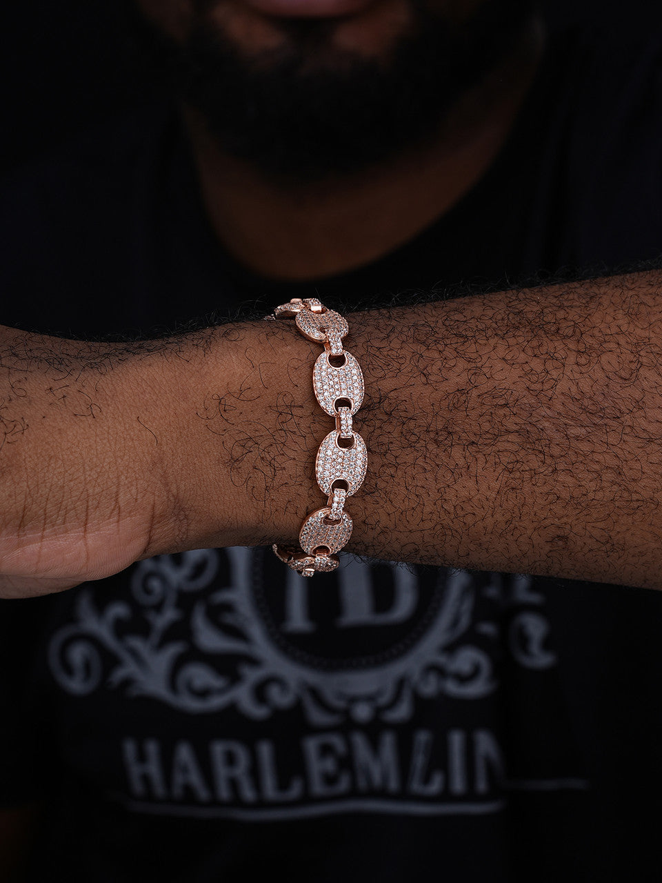 Classic Gucci Link Bracelet Iced Out - 14k Rose Gold Vermeil 925 Silver - 12mm - 6"-9"