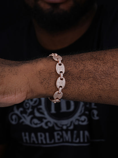 Classic Gucci Link Bracelet Iced Out - 14k Rose Gold Vermeil 925 Silver - 12mm - 6"-9"