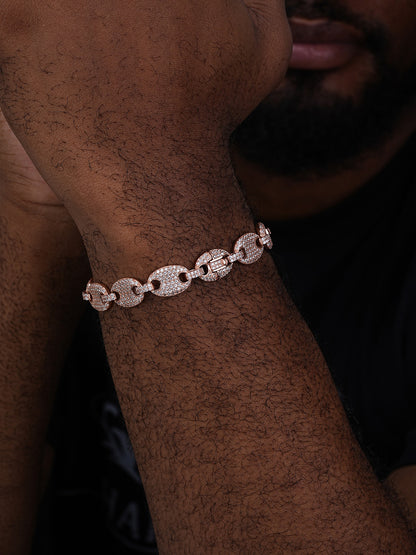 Classic Gucci Link Bracelet Iced Out - 14k Rose Gold Vermeil 925 Silver - 12mm - 6"-9"