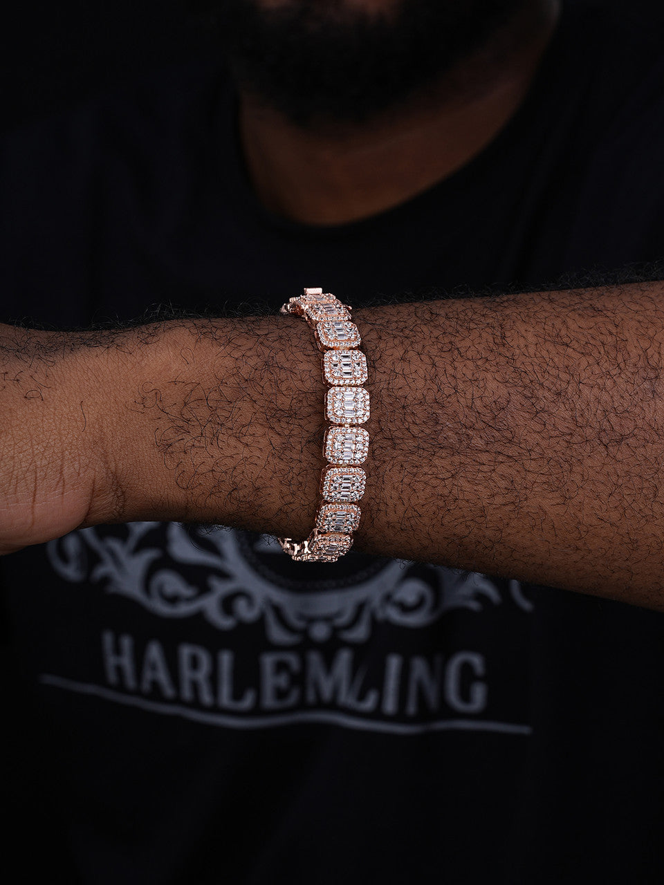 Square Big Boy Link Chain Bracelet Iced Out CZ Stones - 14k Rose Gold Vermeil 925 Silver - 11mm - 8.5"