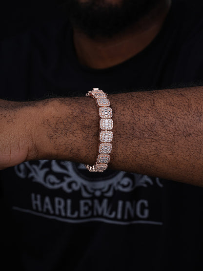 Square Big Boy Link Chain Bracelet Iced Out CZ Stones - 14k Rose Gold Vermeil 925 Silver - 11mm - 8.5"