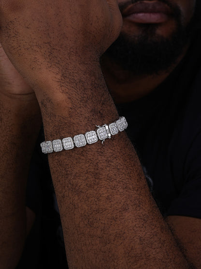 Square Big Boy Link Chain Bracelet Iced Out CZ Stones - 925 Silver - 11mm - 7-9"