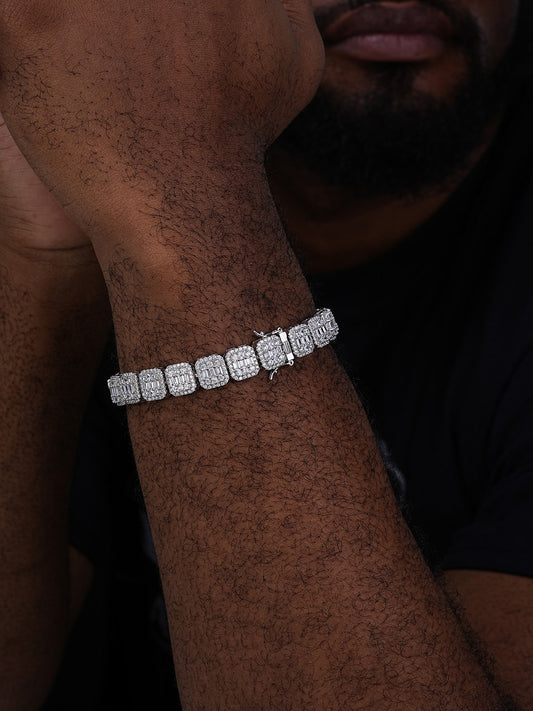 Square Big Boy Link Chain Bracelet Iced Out CZ Stones - 925 Silver - 11mm - 7-9"