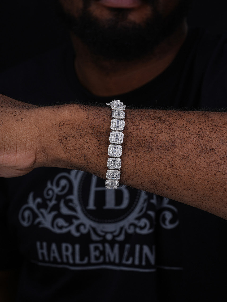 Square Big Boy Link Chain Bracelet Iced Out CZ Stones - 925 Silver - 11mm - 7-9"