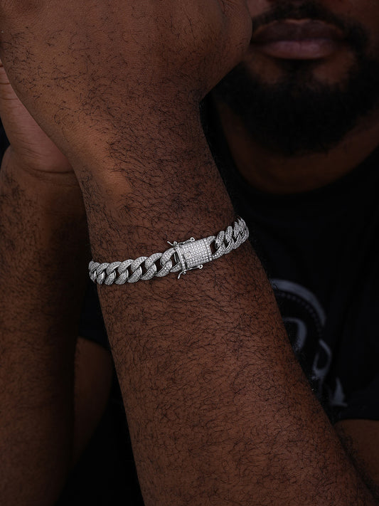 MOISSANITE Flat Miami Cuban Link Bracelet Iced Out - 925 Silver - 12mm - 7-8.5"