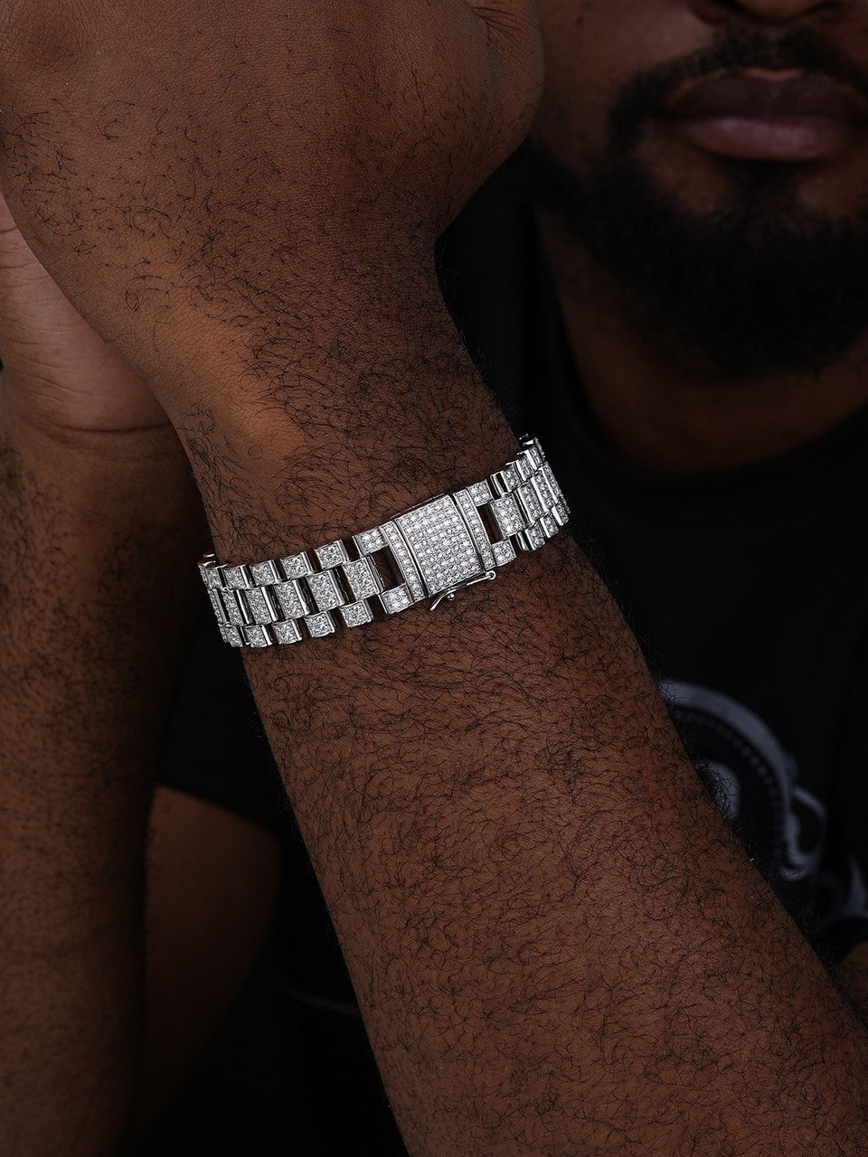 Big Presidential Link Bracelet Iced Out CZ Stones - 925 Silver - 20mm - 7.5"-8.5"