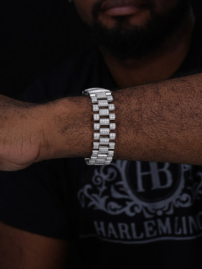 Big Presidential Link Bracelet Iced Out CZ Stones - 925 Silver - 20mm - 7.5"-8.5"