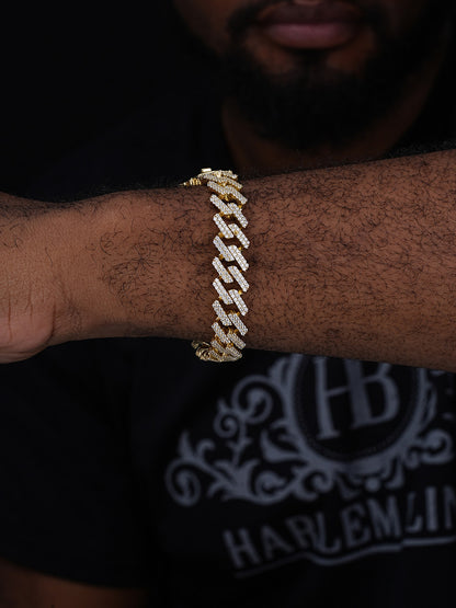 Men Prong Miami Cuban Bracelet 8.5" 14k Gold Over Solid 925 Sterling Silver 12mm