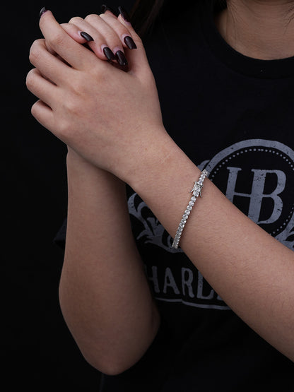 SOLID 925 Sterling Silver Tennis Bracelet ITALY Single Row Heart Shaped Diamond