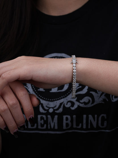 SOLID 925 Sterling Silver Tennis Bracelet ITALY Single Row Heart Shaped Diamond