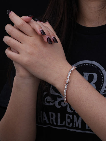 SOLID 925 Sterling Silver Tennis Bracelet ITALY Single Row Heart Shaped Diamond