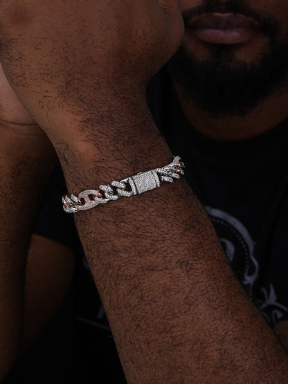 Figarucci Figaro Mariner Cross Link Bracelet Iced Out CZ Stones - 14k Rose Gold Vermeil & 925 Silver - 12mm - 8.5"