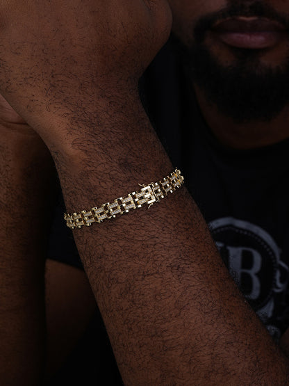 Custom Presidential Link Bracelet Iced Out CZ Stones - 14k Gold Vermeil 925 Silver - 10.5mm - 7"-8.5"