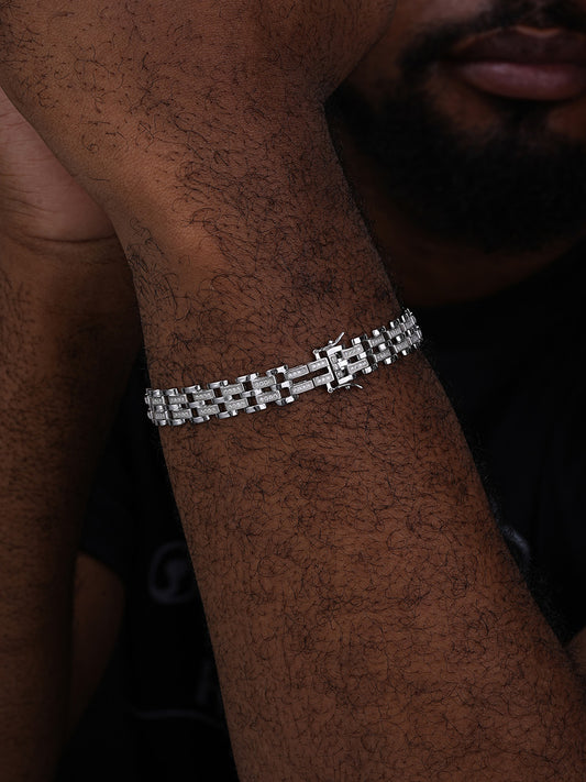 Custom Presidential Link Bracelet Iced Out CZ Stones - 925 Silver - 10.5mm - 7"-8.5"