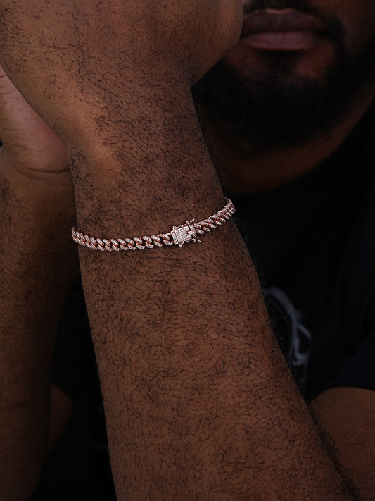 Everyday Wear Miami Cuban Link Bracelet Iced Out CZ Stones - 14k Rose Gold Vermeil 925 Silver - 6mm- 6-8.5"