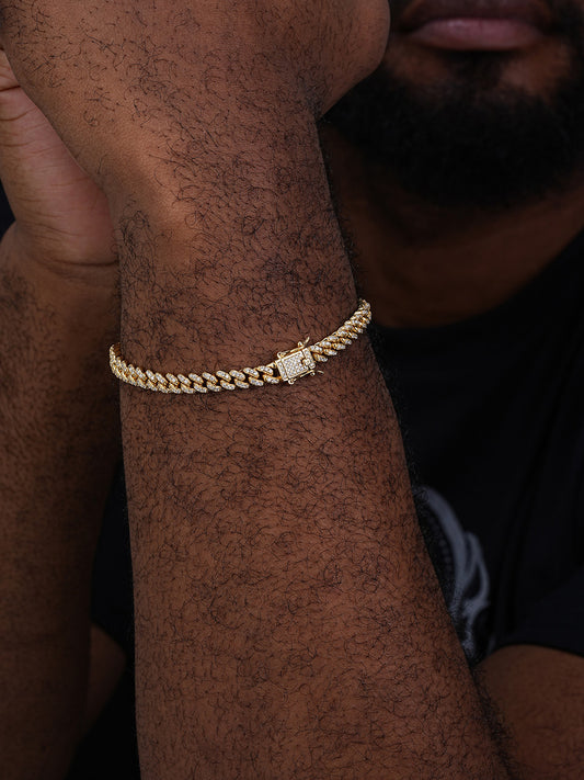 Everyday Wear Miami Cuban Link Bracelet Iced Out CZ Stones - 14k Gold Vermeil 925 Silver - 6mm- 6-8.5"