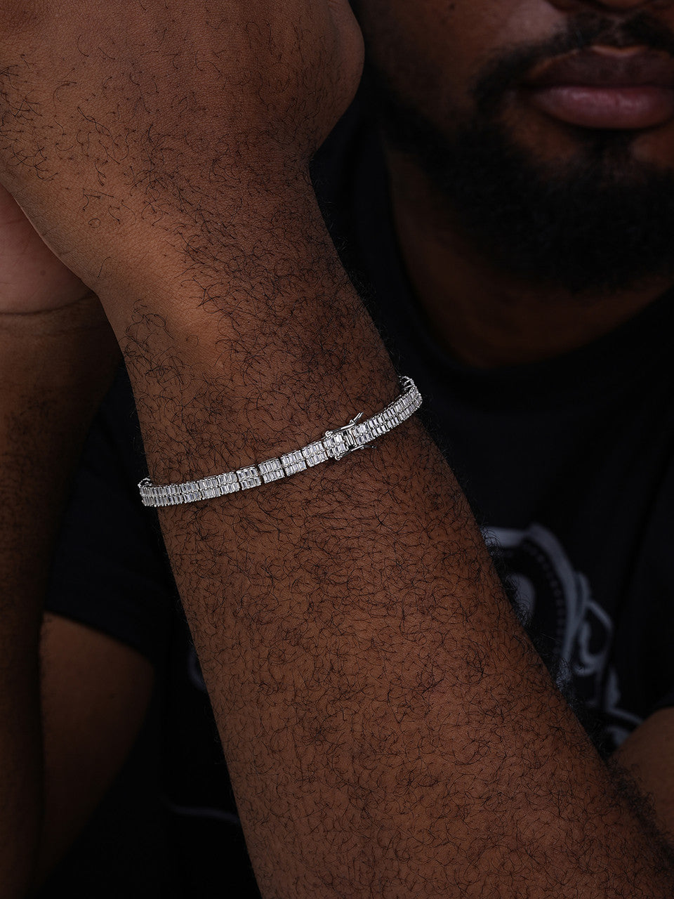 Baguette Tennis Link Bracelet Iced Out CZ Stones - 925 Silver - 5mm - 6"-8.5"