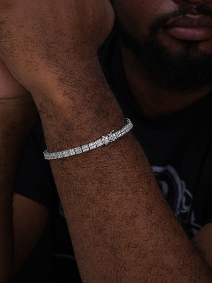 Baguette Tennis Link Bracelet Iced Out CZ Stones - 925 Silver - 5mm - 6"-8.5"