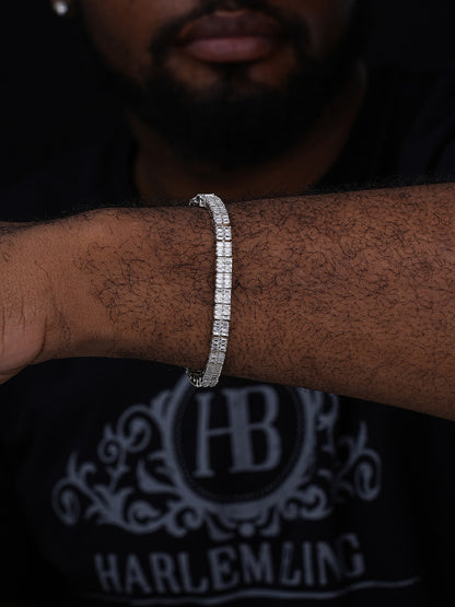 Baguette Tennis Link Bracelet Iced Out CZ Stones - 925 Silver - 5mm - 6"-8.5"