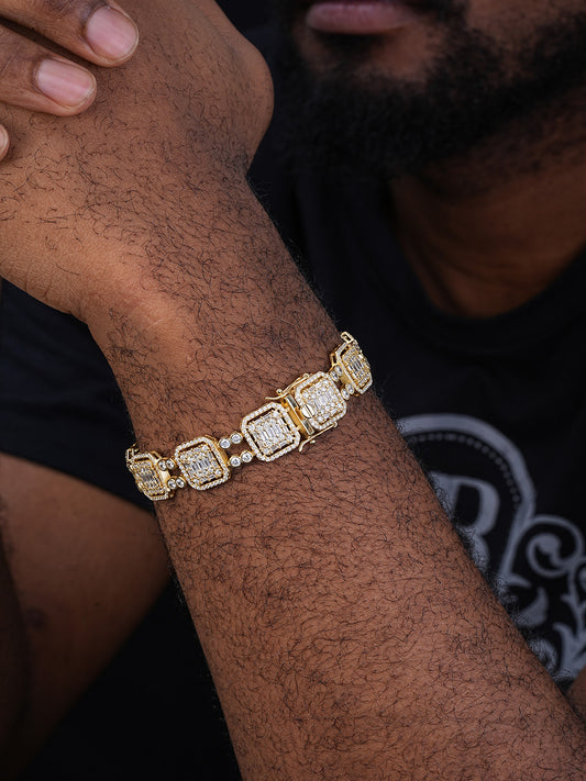 Custom Rapper Bracelet Iced Out CZ Stones - 14k Gold Vermeil 925 Silver - 16mm - 7.5"-8.5"