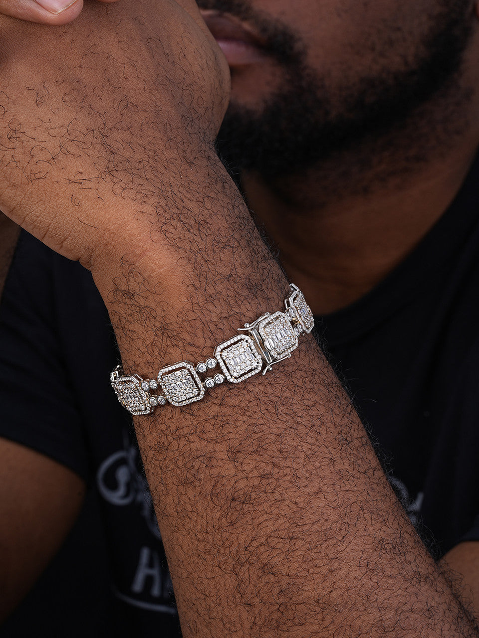 Custom Rapper Bracelet Iced Out CZ Stones - 925 Silver - 16mm - 7.5"-8.5"