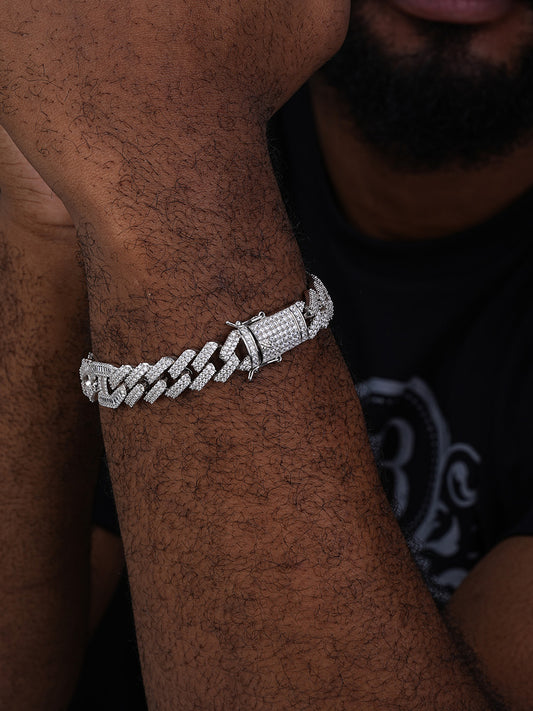 Figarucci Prong Cuban Link Bracelet Iced Out CZ Stones - 925 Silver - 15mm - 7"-8.5"