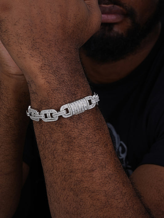 MOISSANITE Baguette Gucci Link Bracelet Iced Out - 925 Silver - 15mm - 7.5"-8.5"