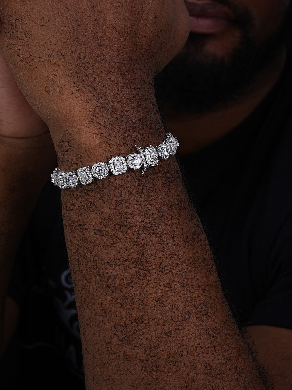 Cluster Tennis Link Bracelet Iced Out CZ Stones - 925 Silver - 10.5mm - 7"-8"